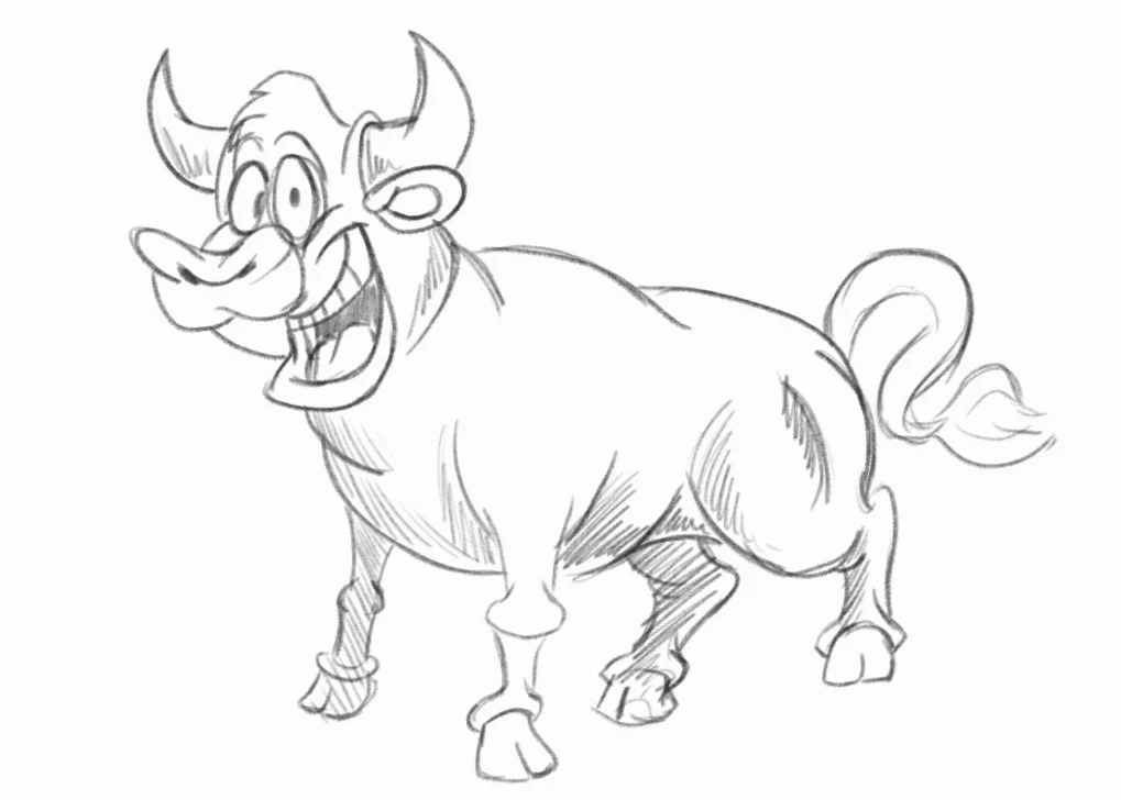 Original pencil drawing of the cartoon bull